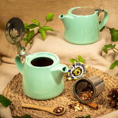 Teapot Ceramic Green 500ml with Stainless Steel Lid & Infuser