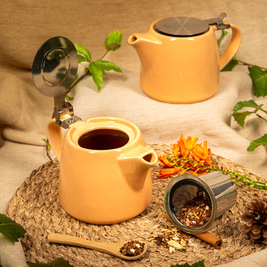 Teapot Ceramic Orange 500ml with Stainless Steel Lid & Infuser