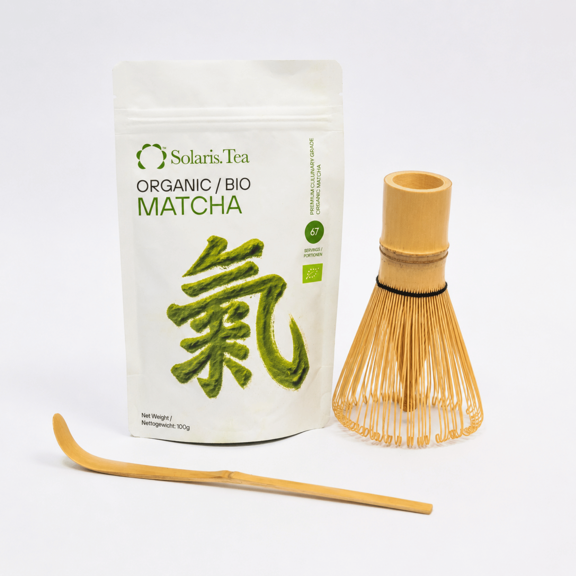 Organic Matcha, Bamboo Whisk & Spoon