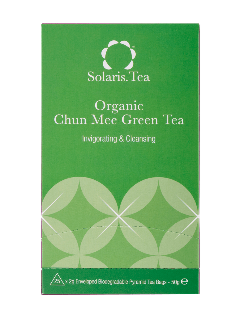 Chun Mee Green Tea Org. Enveloped Pyramid Teabags, 25x2g - Solaris Tea