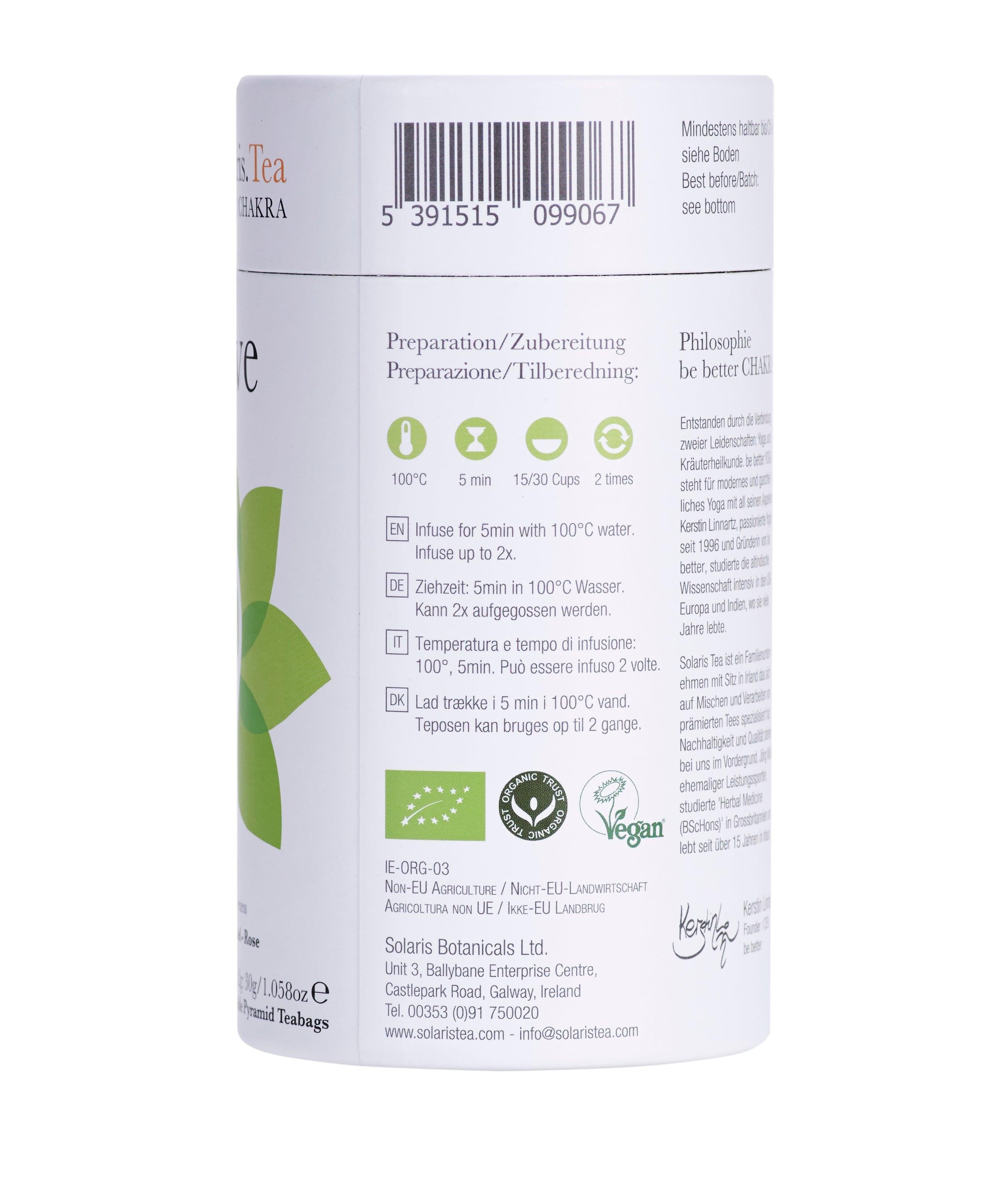 I Love - Heart Chakra Anahata - Organic Pyramid Teabags - Solaris Tea