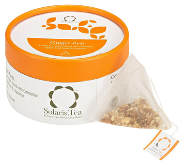 Organic Ginger Zest in Biodegradable Pyramid Teabags 15x2g Pyramid Silken Teabags Solaris Tea Certified Organic 